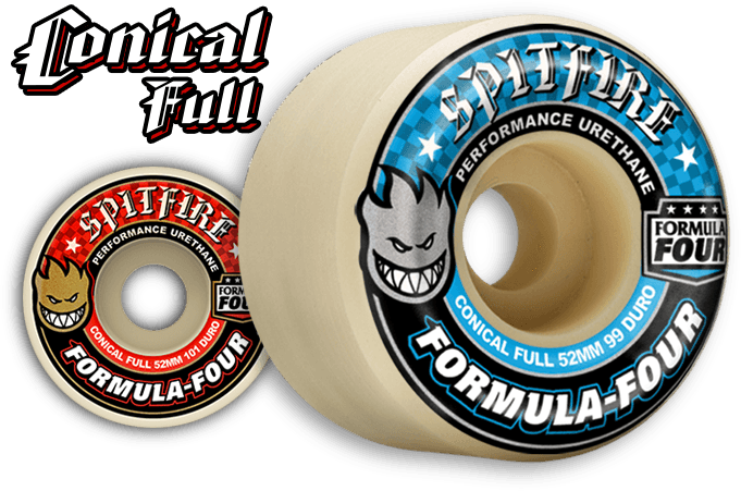 SPITFIRE Formula Four Skateboard Wheels CONICAL Shape 53mm 101 duro W/Grn & Blk 